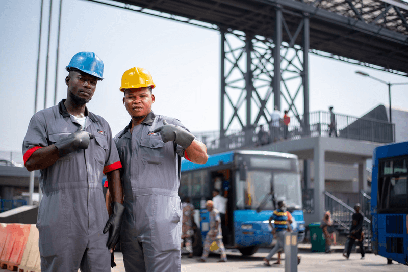 FixIt facility management team in work gear at a transport terminal