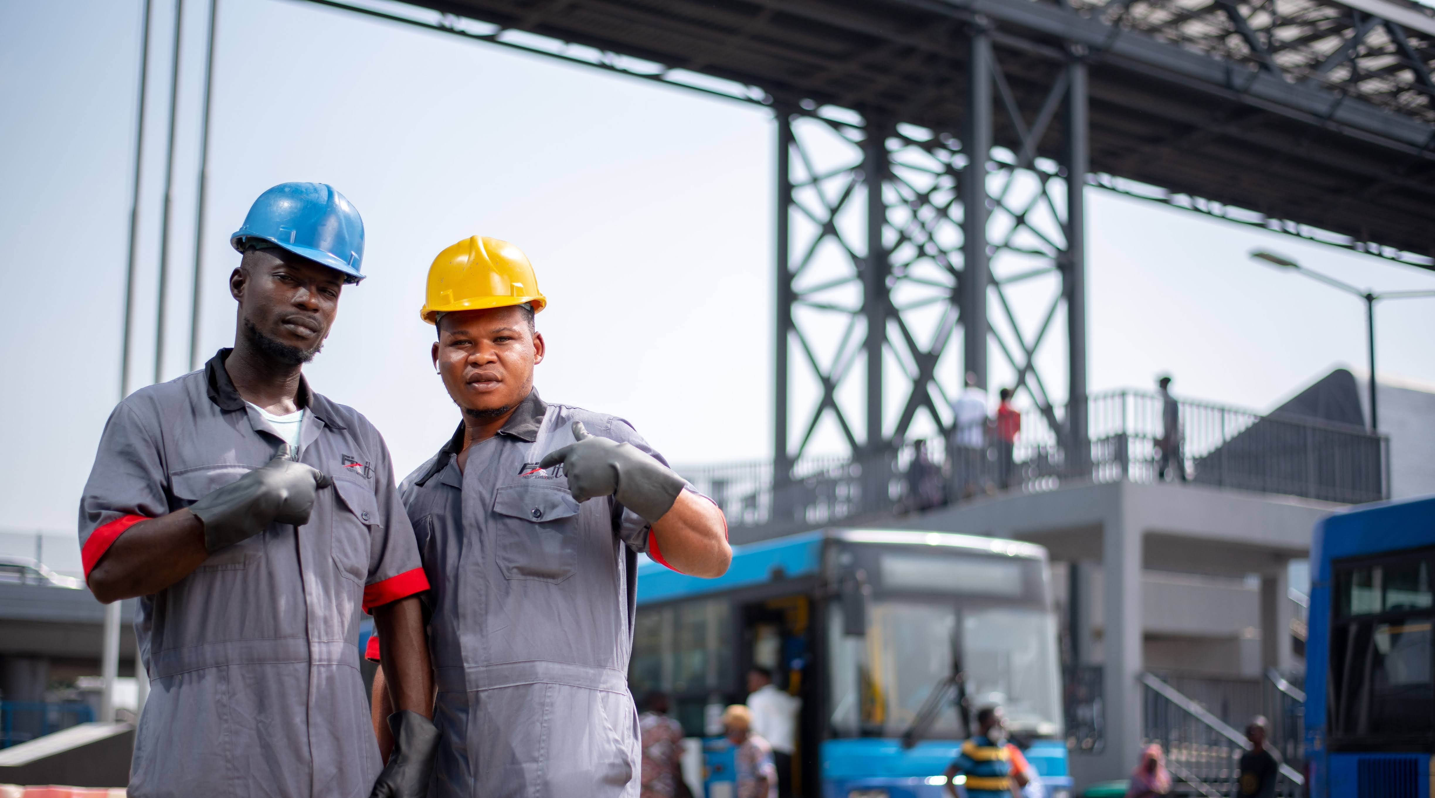 FixIt Multiconcepts facility team in uniform at a transport hub